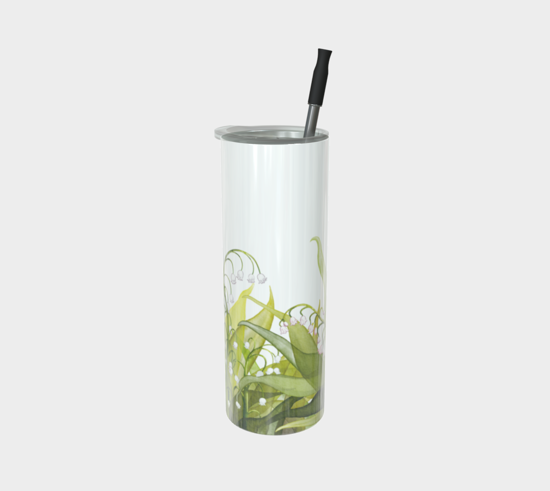 Lily of the Valley tumbler in glossy finish, Canada-made and featuring May’s birth flower on stainless steel.
