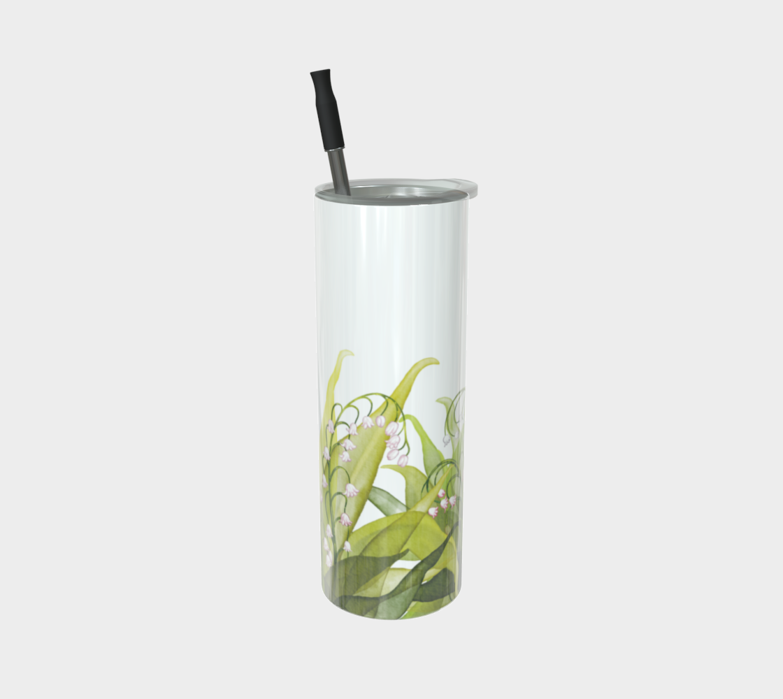 Lily of the Valley tumbler in glossy finish, Canada-made and featuring May’s birth flower on stainless steel.