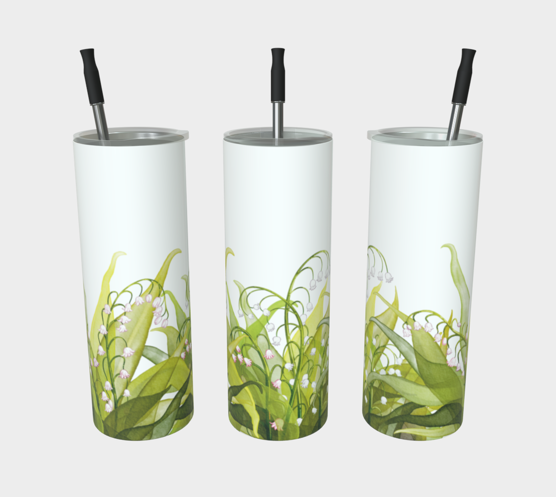 Three Lily of the Valley tumblers in matte finish, Canada-made and featuring May’s birth flower on stainless steel drinkware.