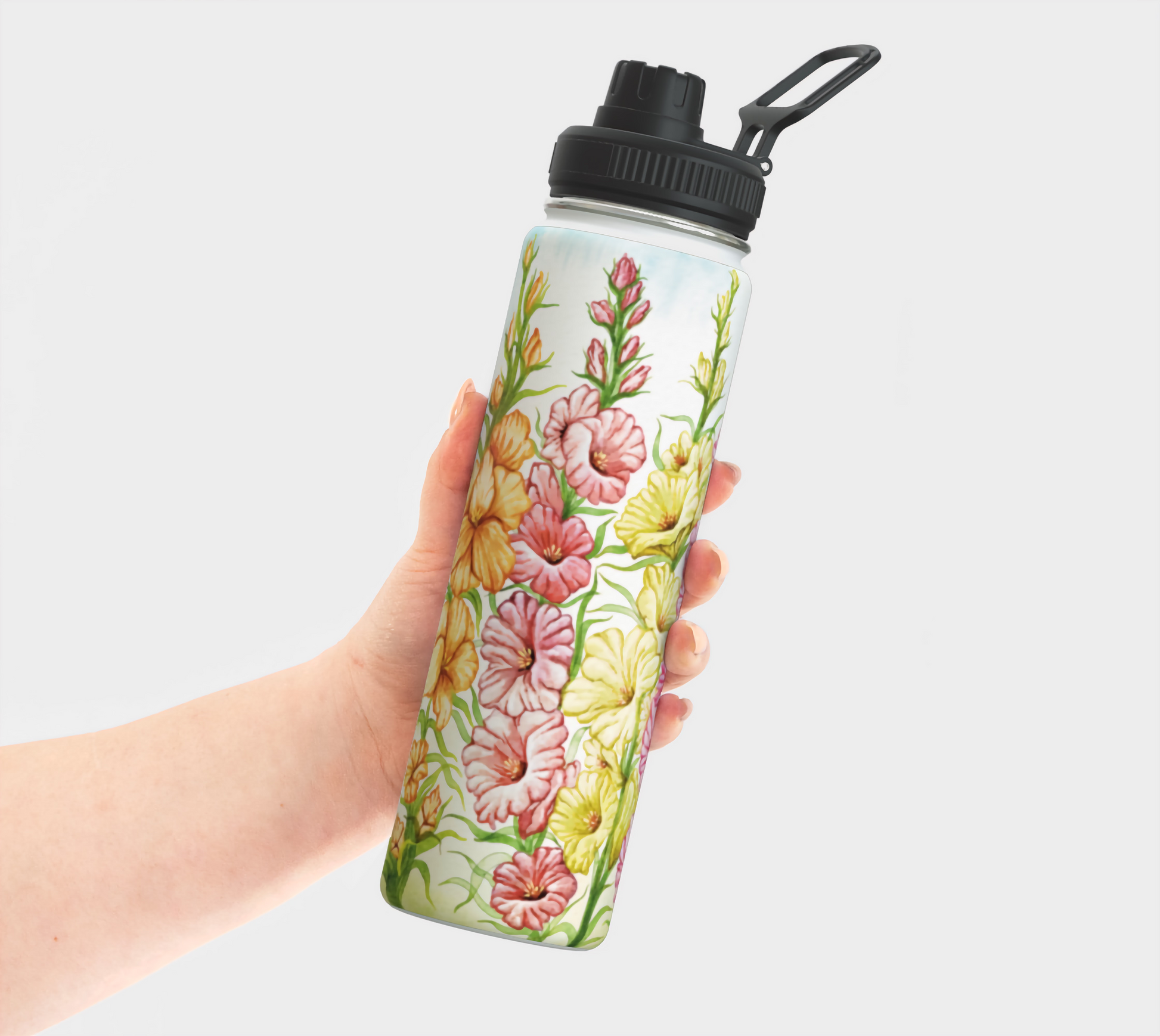A Handheld Gladiolus Birth Flower Water Bottle
