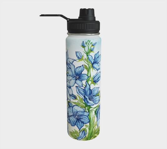 Larkspur birth flower water bottle 