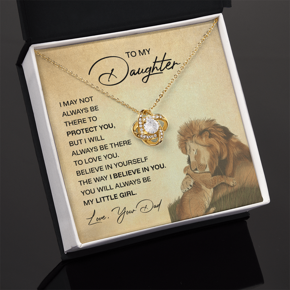 ShineOn Fulfillment jewelry with engraved message "To My Daughter — I Will Always Protect You" in elegant script.