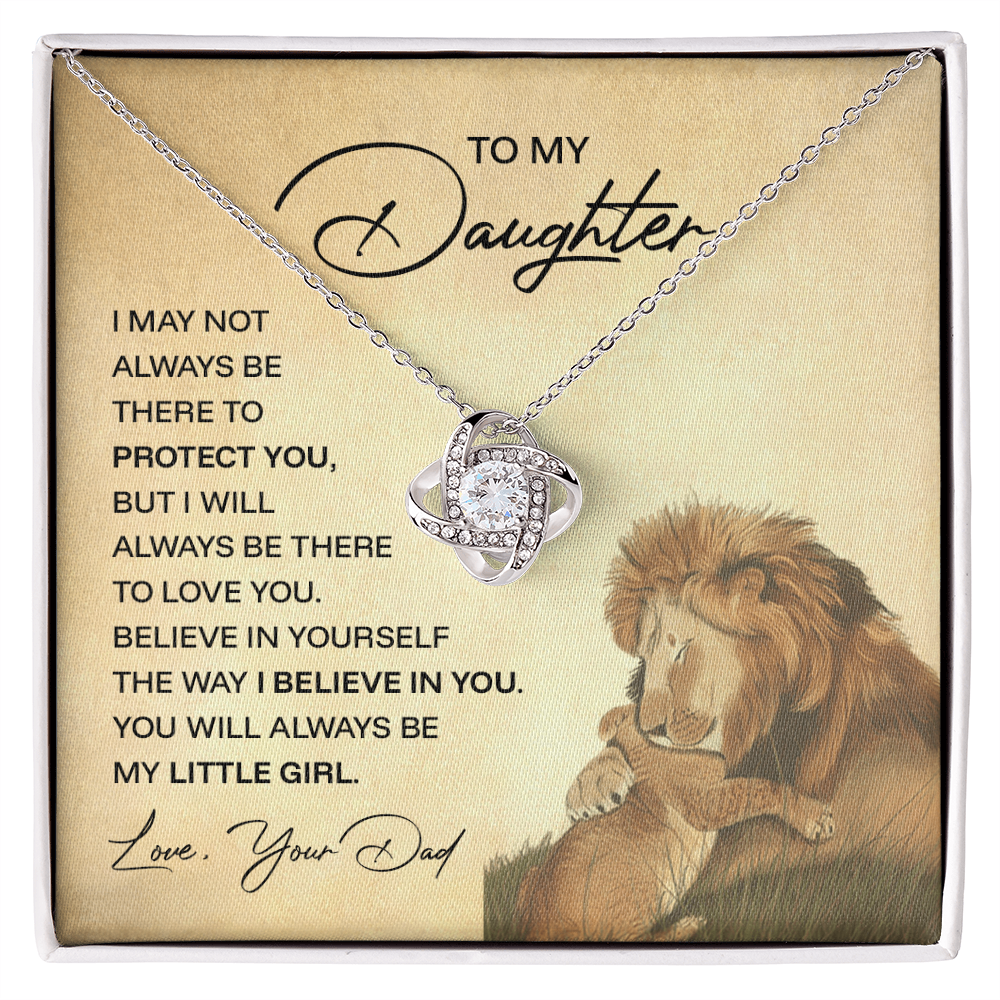 ShineOn Fulfillment jewelry engraved with "To My Daughter — I Will Always Protect You" on a silver pendant.