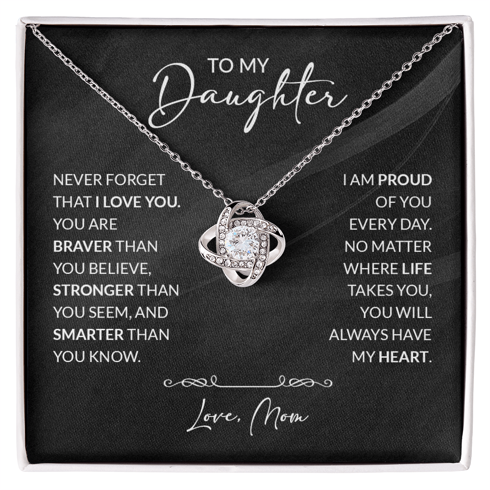 Silver jewelry piece engraved with "To My Daughter — Braver Than You Believe" from ShineOn Fulfillment, featuring elegant design elements.