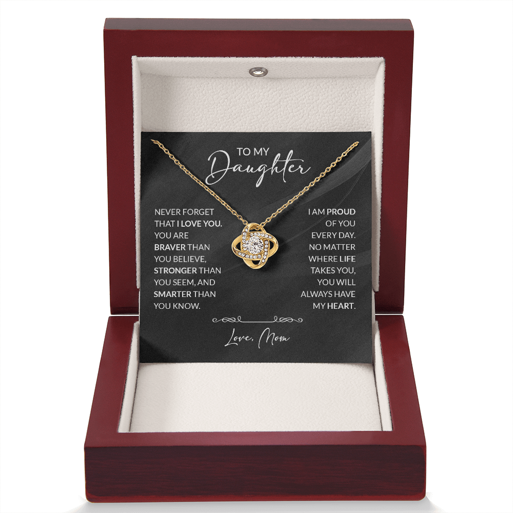 Silver jewelry piece engraved with "To My Daughter — Braver Than You Believe" from ShineOn Fulfillment, featuring elegant script design.