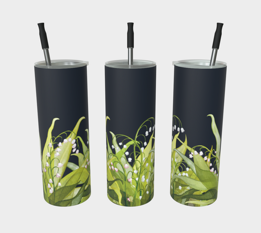 Three Lily of the Valley tumblers in matte finish, Canada-made and featuring May’s birth flower on stainless steel drinkware.