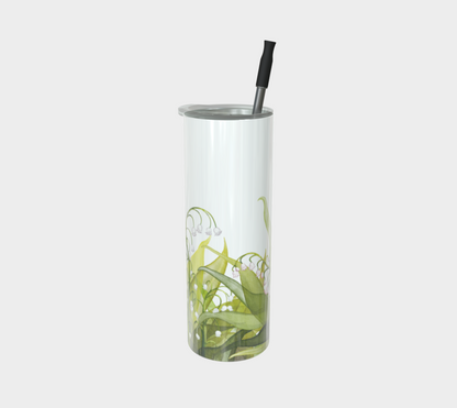 Lily of the Valley tumbler in glossy finish, Canada-made and featuring May’s birth flower on stainless steel.