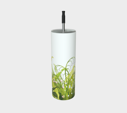 Lily of the Valley tumbler in matte finish, Canada-made and featuring May’s birth flower on stainless steel.